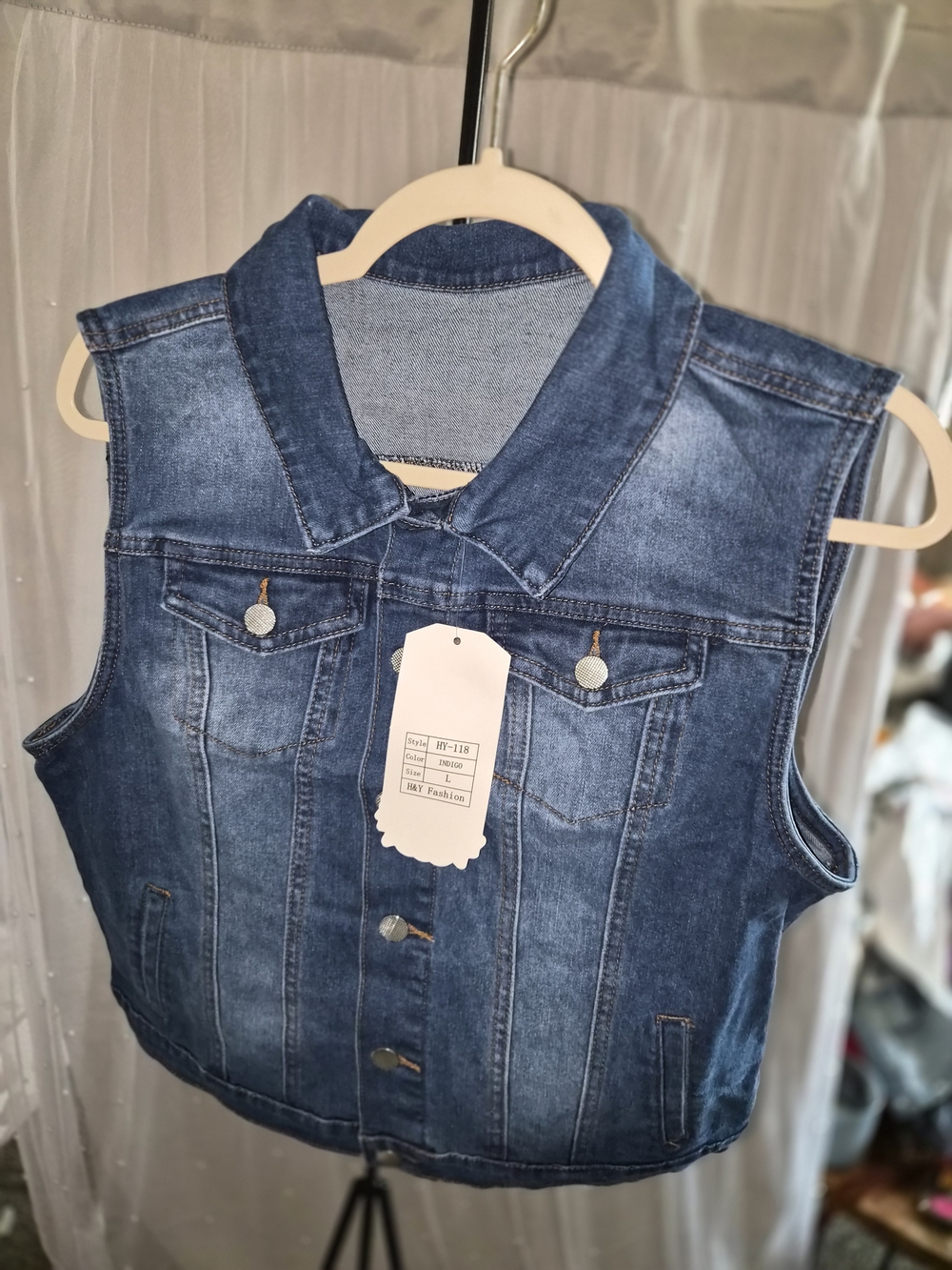 Classic Sleeveless Denim Vest - Dark Blue